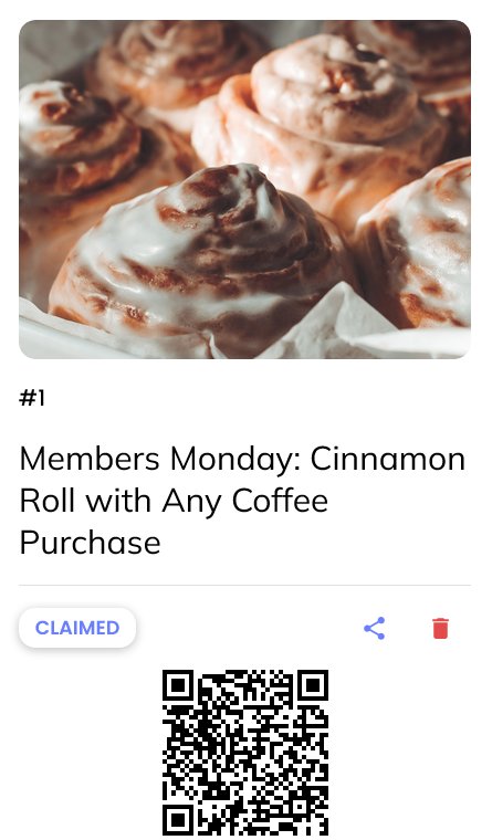 Claimed cinnamon roll offer with a QR code