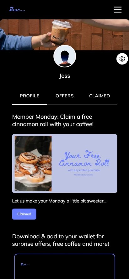Bean Cafe profile with the Member Monday cinnamon roll offer